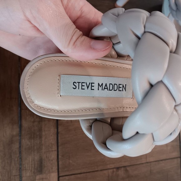Steve Madden Kenley Heels Womens Sz 6M Open Toe Pump Braided Strap Taupe NWOB - Picture 7 of 8